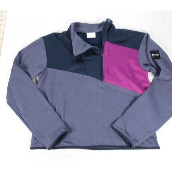 Columbia Sweatshirt Womens Medium Blue Colorblock Stretch Lodge‎ Hybrid Pullover - Picture 1 of 11